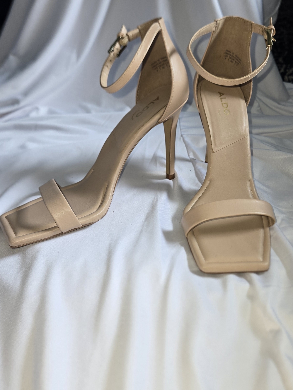 ALDO Beige Square-Toe Ankle-Strap Stiletto Heels